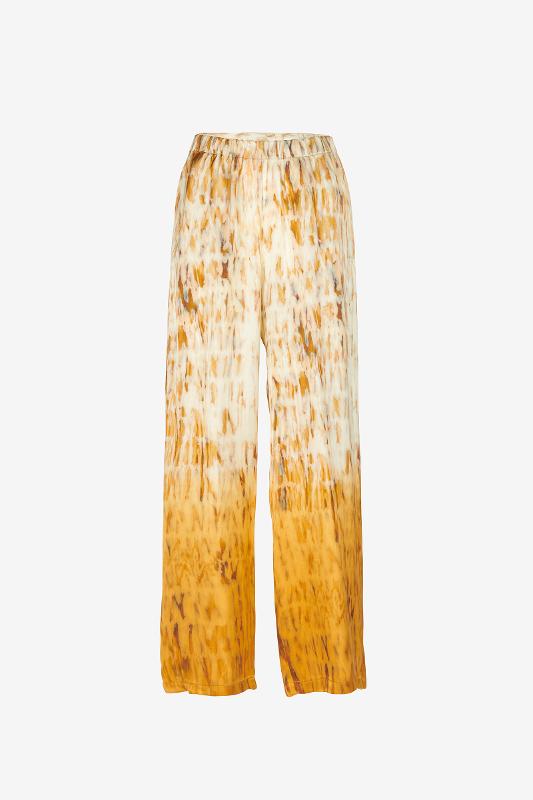 Pantalone ampio con elastico in vita in seta stampata 